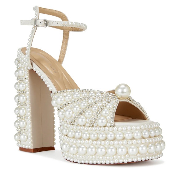 Azalea Wang Shoes - Astrella Pearl Embellished Platform Dress Sandals